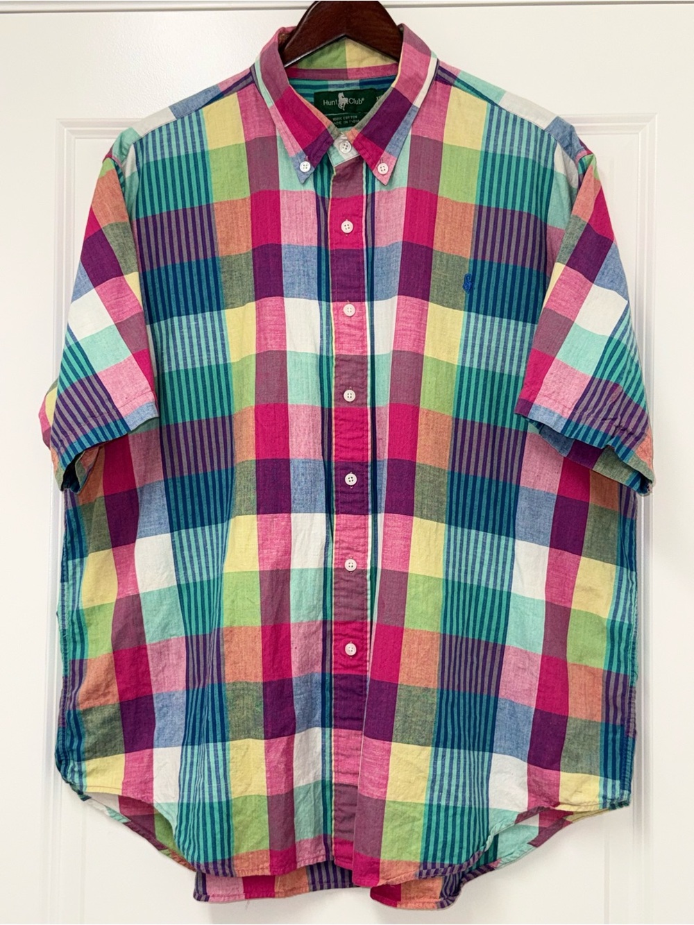 Hunt Club Mens XXL Multicolor Black Plaid Short Sleeve Button Down Casual